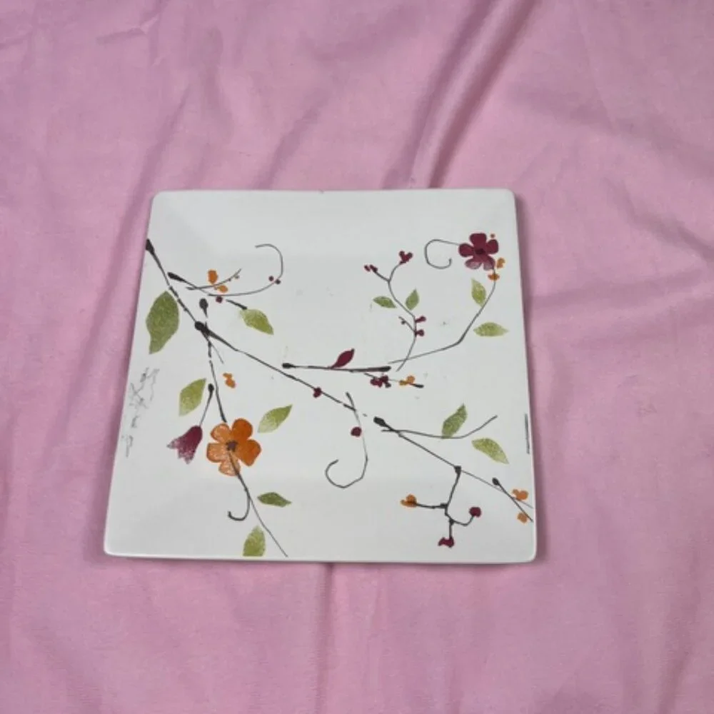 Crate and Barrel Floral Porcelain plate=
